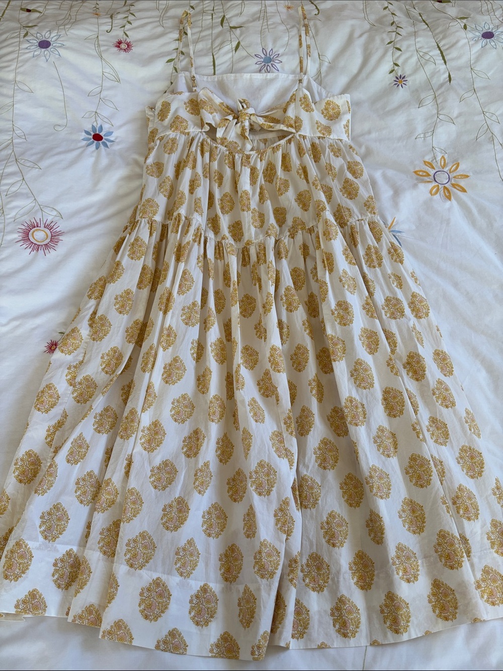 J.Crew Midi White and Gold Printed Tiered Sundress - Picture 3 of 4